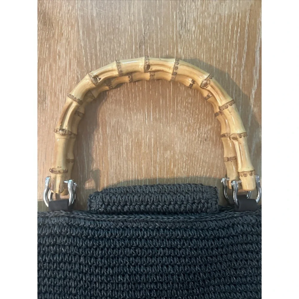 Talbots‎ Black Paper Straw Purse With Bamboo Handles